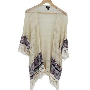 Rolfe accessories cream and burgundy detail boho open sweater cardigan